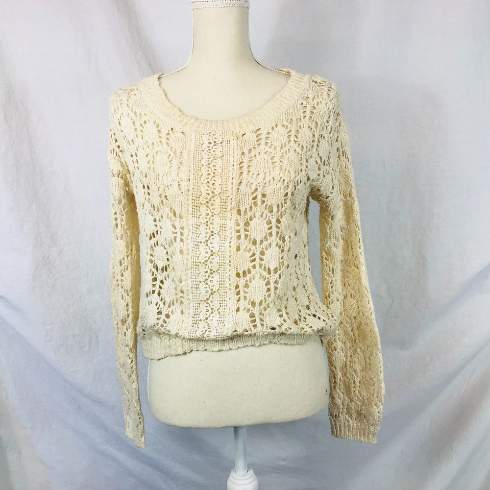 💼Flying Tomato Tan Open Crochet Sweater M